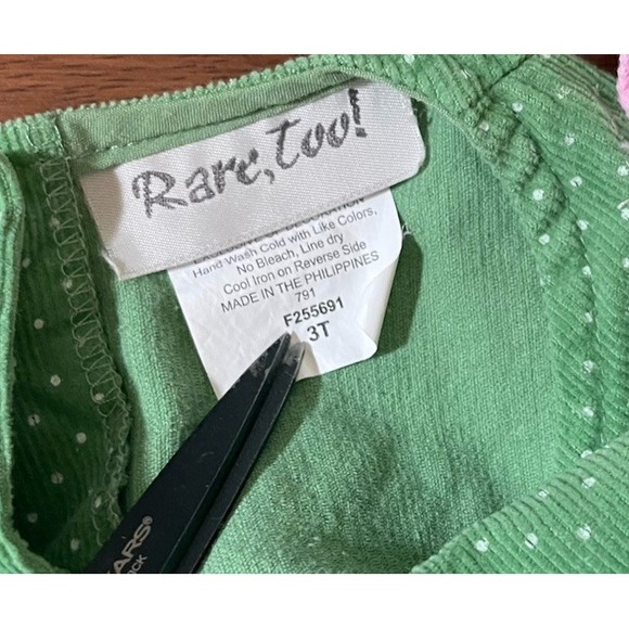 VTG Rare Too 3T Baby Toddler Jumper Dress Green Pink Corduroy Embroidered - Picture 4 of 4